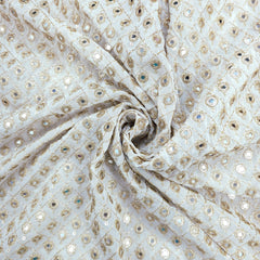 Sheesh-Aura  Dyeable Georgette Fabric Grid Mirror Work and Zari Work