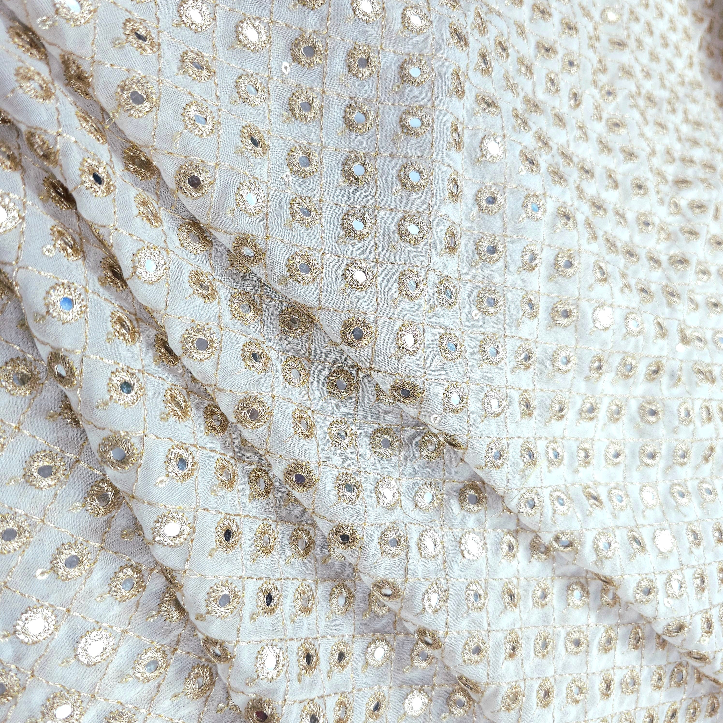 Sheesh-Aura  Dyeable Georgette Fabric Grid Mirror Work and Zari Work