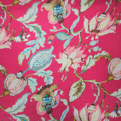 Digital Print on Muslin Fabric with Pomegranate and Floral Motifs on Crimson Pink Base