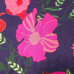 Digital Print on Muslin Fabric with Floral and Pomegranate Motifs on Plum Purple Base