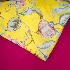 Digital Print on Muslin Fabric with Pomegranate and Floral Motifs on Yellow Base