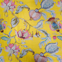 Digital Print on Muslin Fabric with Pomegranate and Floral Motifs on Yellow Base