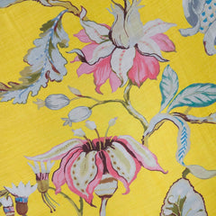 Digital Print on Muslin Fabric with Pomegranate and Floral Motifs on Yellow Base