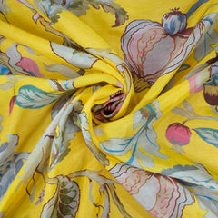 Digital Print on Muslin Fabric with Pomegranate and Floral Motifs on Yellow Base