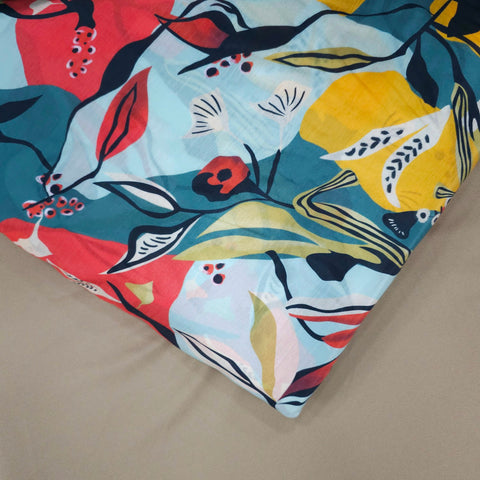 Abstract Digital Print on Muslin Fabric with Mutlicolor Base (Cool colors)