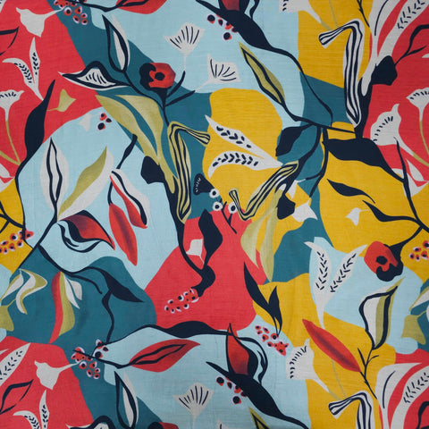 Abstract Digital Print on Muslin Fabric with Mutlicolor Base (Cool colors)