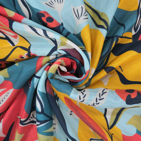 Abstract Digital Print on Muslin Fabric with Mutlicolor Base (Cool colors)