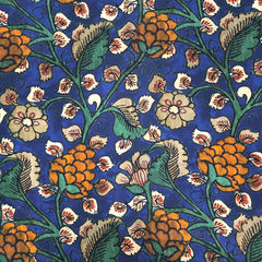 Grape Flower Digital Print on Muslin Fabric with Blue base