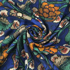 Grape Flower Digital Print on Muslin Fabric with Blue base