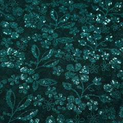 Floral Sequin Embroidered Teal Green Colored Net Fabric