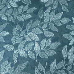 Leafy Threadwork Sequin Embroidered Teal Blue Net Fabric