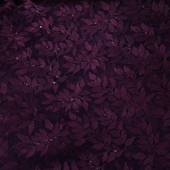 Leafy Threadwork Sequin Embroidered Wine Net Fabric