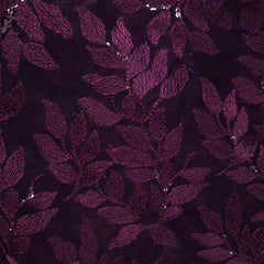 Leafy Threadwork Sequin Embroidered Wine Net Fabric