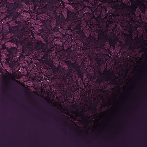 Leafy Threadwork Sequin Embroidered Wine Net Fabric
