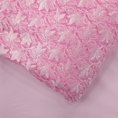 Lotus Threadwork Sequin Embroidered Light Pink Net Fabric