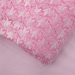 Lotus Threadwork Sequin Embroidered Light Pink Net Fabric
