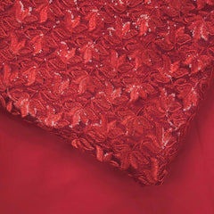 Lotus Threadwork Sequin Embroidered Red Net Fabric