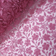 Embroidered Net with Floral Sequins Work