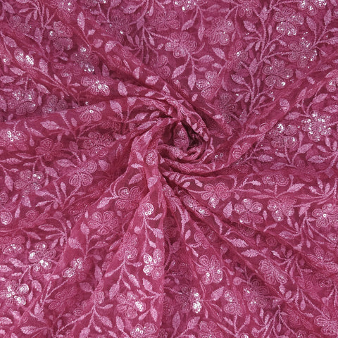 Embroidered Net with Floral Sequins Work