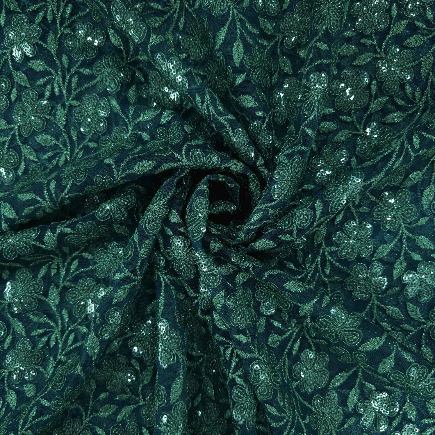 Embroidered Net with Floral Sequins Work