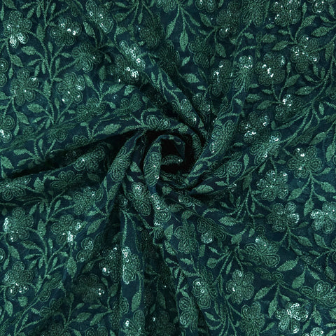 Embroidered Net with Floral Sequins Work