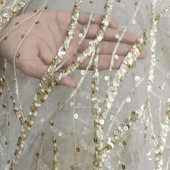 Dyeable Embroidered Lilac Purple Net Fabric with Intricate Vine Pattern