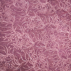 Embroidered Rouge Pink Color Net Fabric with Intricate Floral Patterns