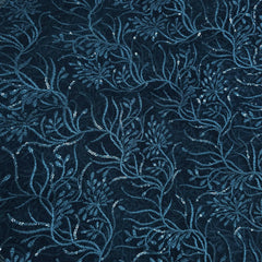 Embroidered Peacock Green Net Fabric with Intricate Floral Patterns