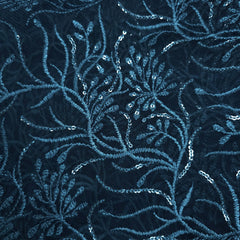 Embroidered Peacock Green Net Fabric with Intricate Floral Patterns