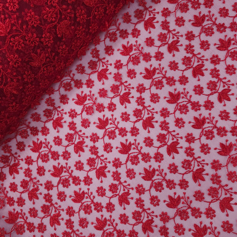 Sahiba Embroidered Net Fabric with Red Floral work