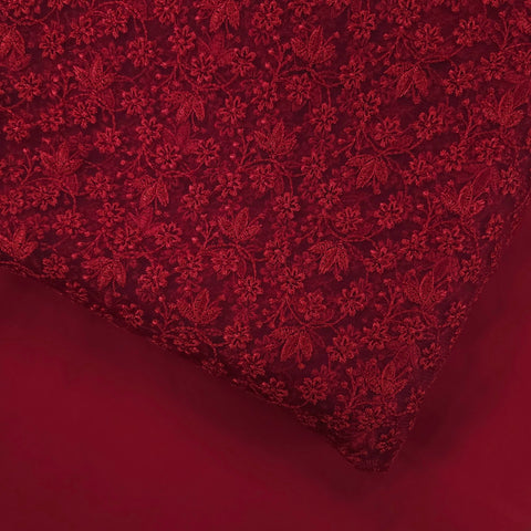 Sahiba Embroidered Net Fabric with Red Floral work