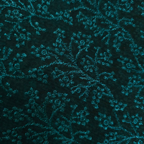 Gulnaar Embroidered Net Fabric Intricate Peacock Green  floral work