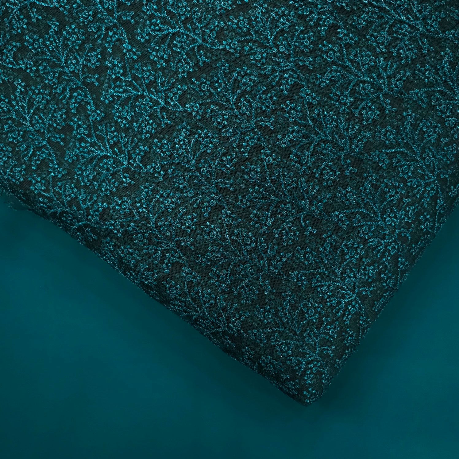 Gulnaar Embroidered Net Fabric Intricate Peacock Green  floral work