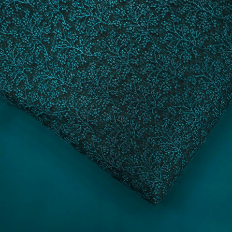 Gulnaar Embroidered Net Fabric Intricate Peacock Green  floral work