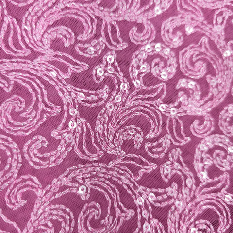 Husn Embroidered Net Fabric with Swirling pattern and Sequins