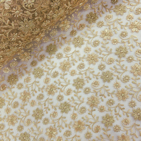 Sahiba Embroidered Net Fabric with Gold Floral work