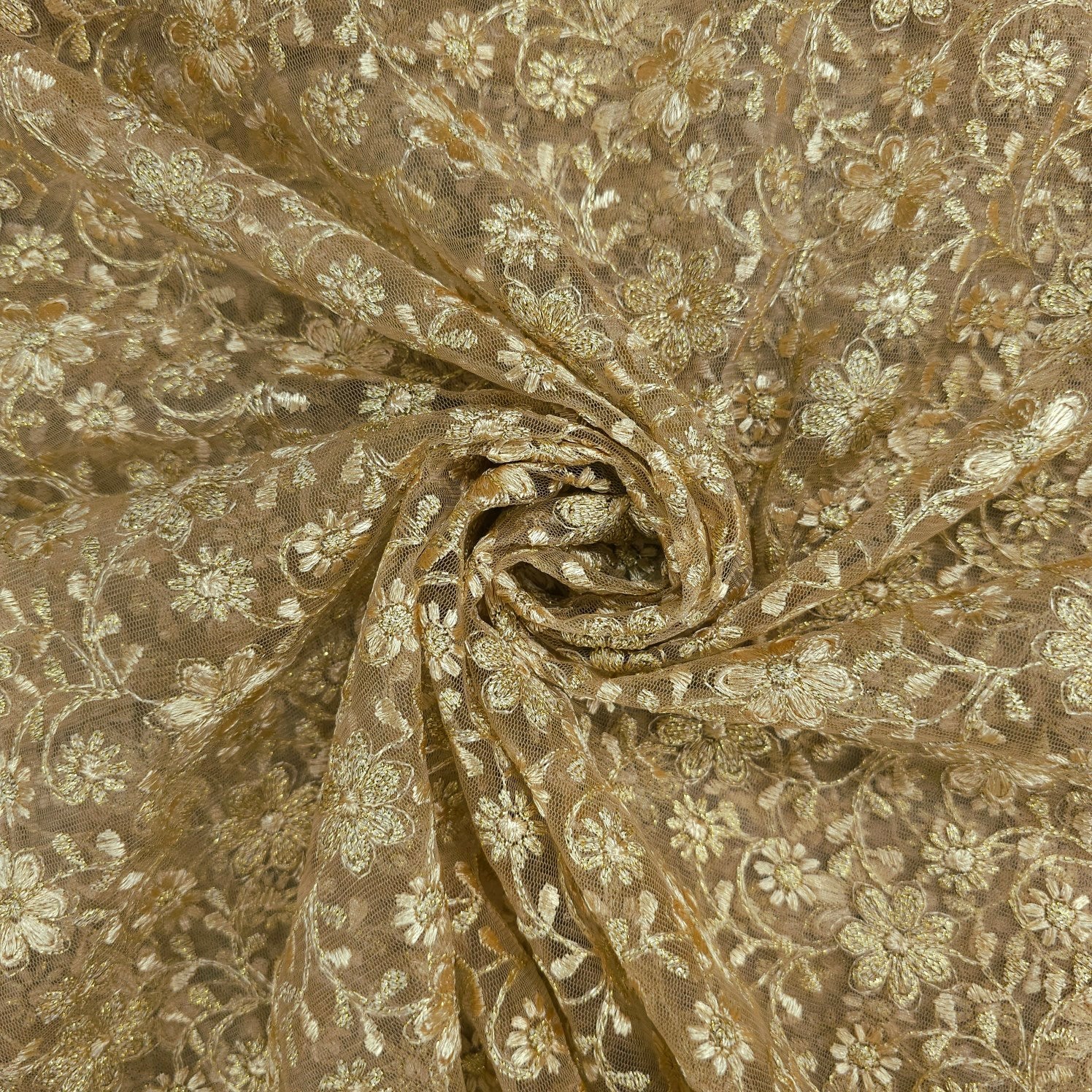 Sahiba Embroidered Net Fabric with Gold Floral work