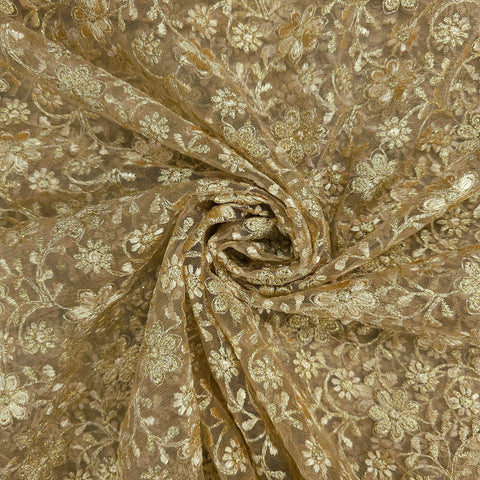 Sahiba Embroidered Net Fabric with Gold Floral work