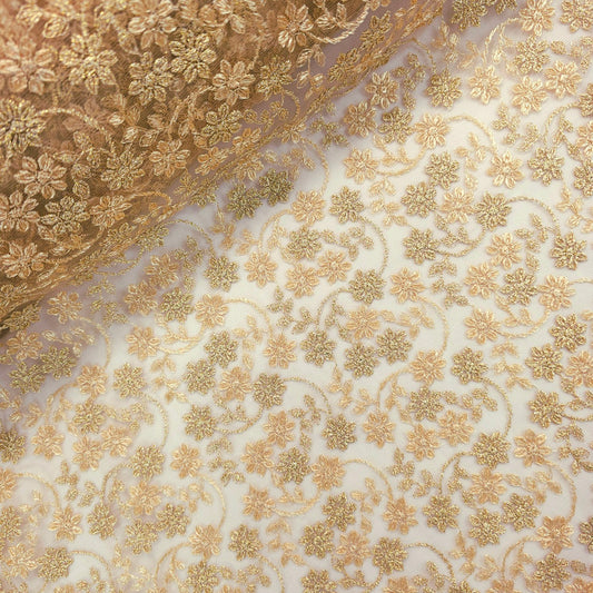 Sahiba Embroidered Net Fabric with Gold Floral work 1496