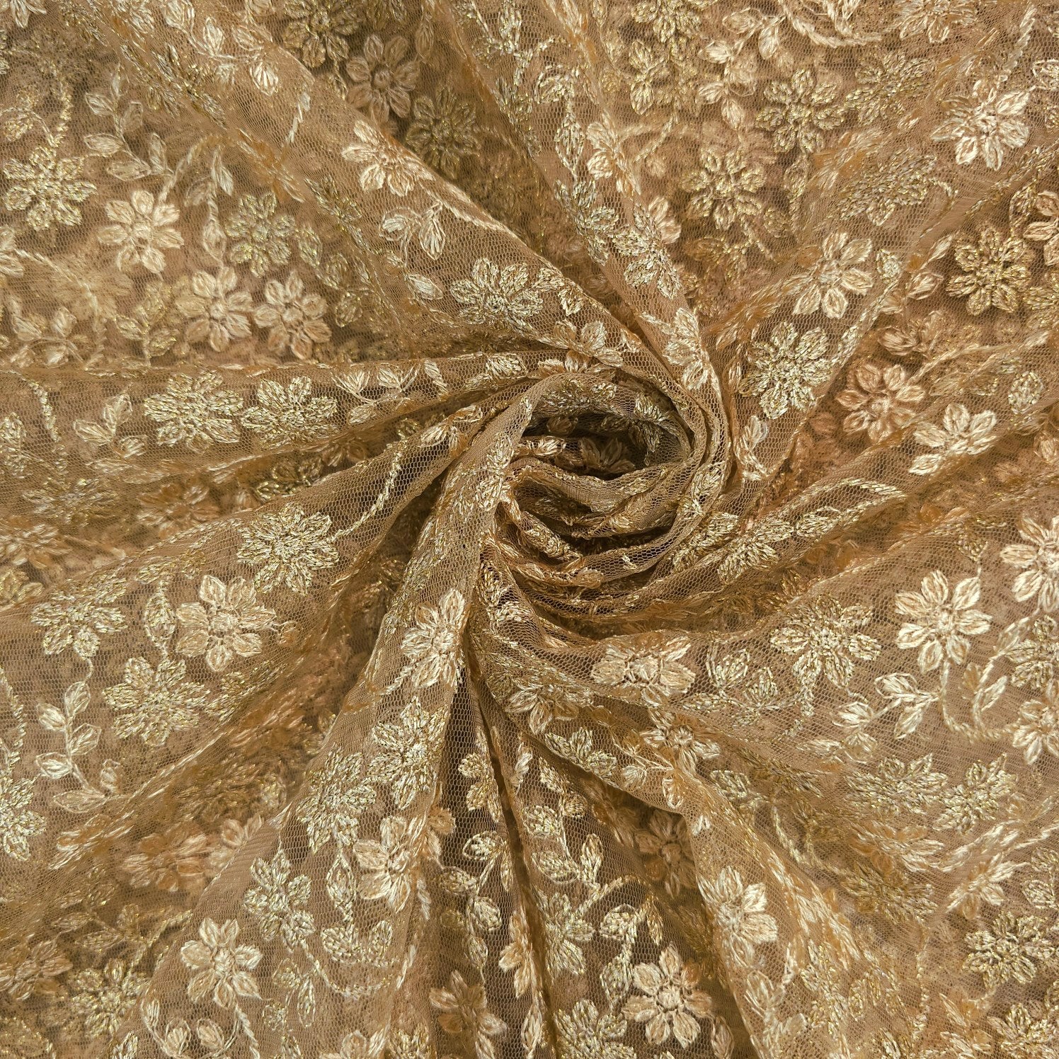 Sahiba Embroidered Net Fabric with Gold Floral work