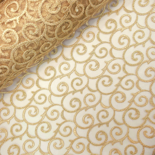 Gulzar Swirl Embroidered Net Fabric 1496