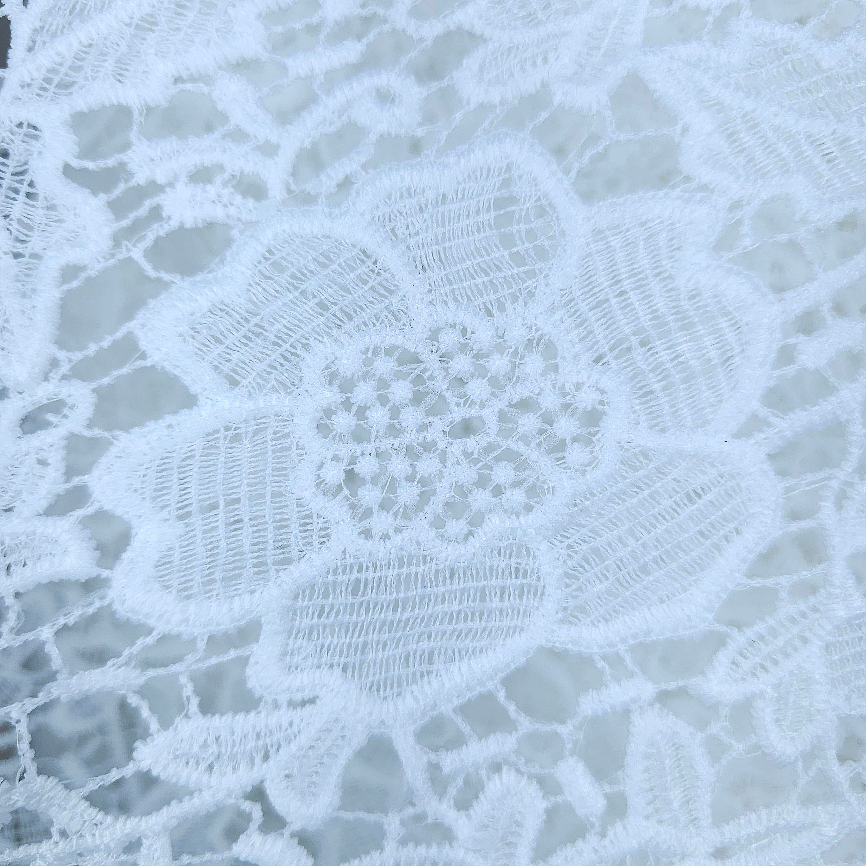 Guipure Cotton Dyeable Fabric with Sunburst and Rose motifs