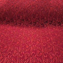 Embroidered Imperial Red Net Fabric with Floral Motifs