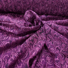 Embroidered Rich Purple Net Fabric with Floral Motifs