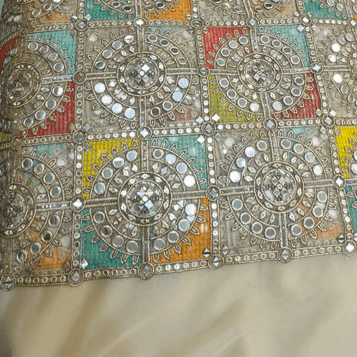 Multicolor Embroidered Net Fabric on Sequin,Zari & Mirror Work