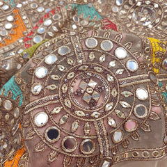Multicolor Embroidered Net Fabric on Sequin,Zari & Mirror Work