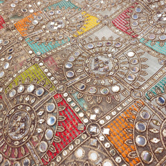 Multicolor Embroidered Net Fabric on Sequin,Zari & Mirror Work