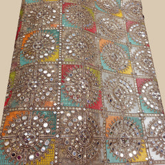 Multicolor Embroidered Net Fabric on Sequin,Zari & Mirror Work
