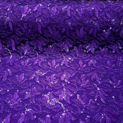 Lotus Threadwork Sequin Embroidered Violet Net Fabric