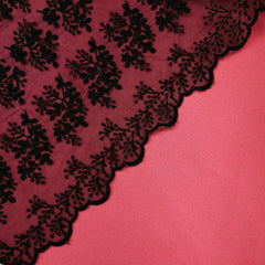 Embroidered Black Net Fabric with leaf Motifs